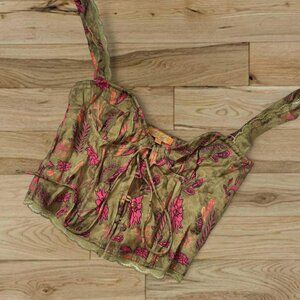 VRG GRL Tulum Nights green and pink floral button corset top ⭐️  Size AU 6